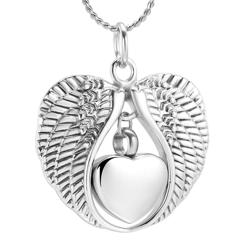 Silver Angel Wings & Heart Cremation Urn Necklaces