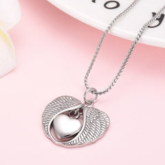 Silver Angel Wings & Heart Cremation Urn Necklaces
