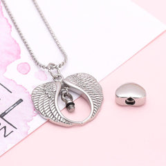 Silver Angel Wings & Heart Cremation Urn Necklaces