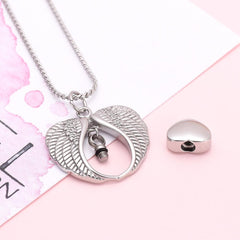 Silver Angel Wings Heart Paw Print Cremation Urn Necklace