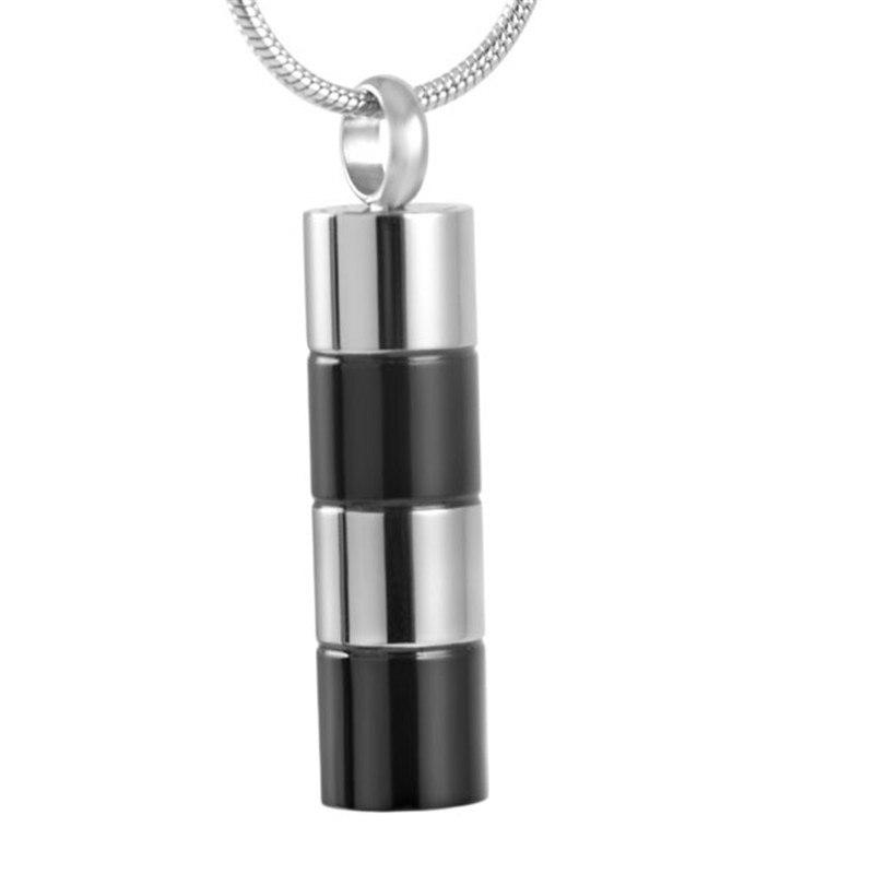 Silver & Black Cylinder Cremation Urn Necklace