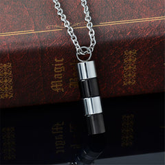 Silver & Black Cylinder Cremation Urn Necklace