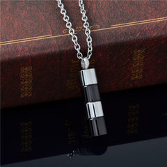 Silver & Black Cylinder Cremation Urn Necklace
