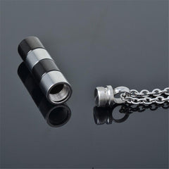 Silver & Black Cylinder Cremation Urn Necklace