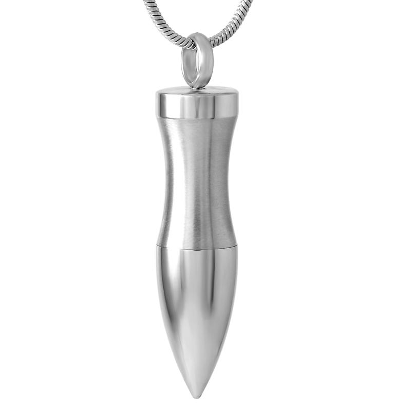 Silver Modern Shaped Bullet Cremation Urn Necklace