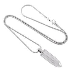 Silver Pistol Bullet Cremation Urn Necklace