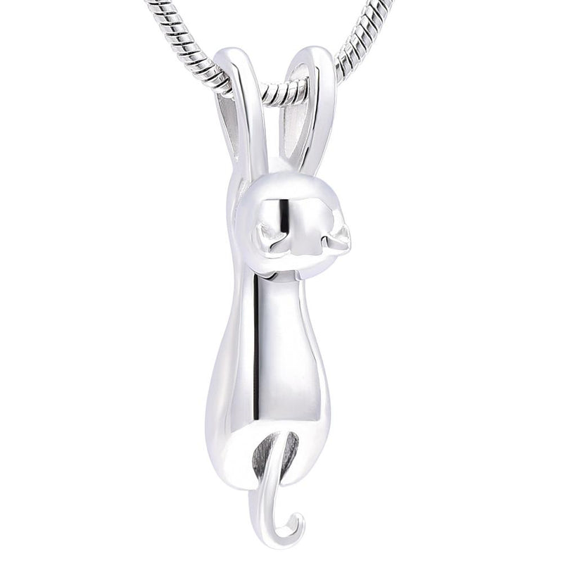 Silver Hanging Cat Cremation Urn Necklace