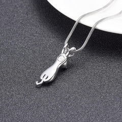 Silver Hanging Cat Cremation Urn Necklace