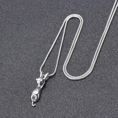 Silver Hanging Cat Cremation Urn Necklace