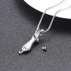 Silver Hanging Cat Cremation Urn Necklace
