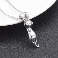Silver Hanging Cat Cremation Urn Necklace