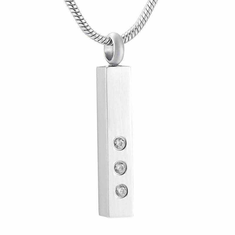 Silver Column with Inlaid Rhinestones Cremation Urn Necklace