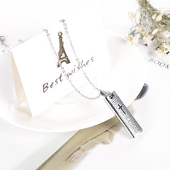 Silver Cremation Urn Necklace Etched With The Lord's Prayer & Cross