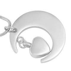 Silver Crescent Moon Etched With 'I Love You To The Moon And Back' Cremation Urn Necklace & Dad Charm