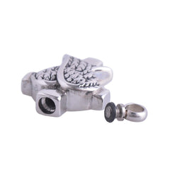 Silver Cross And Angel Wings Cremation Urn Necklace