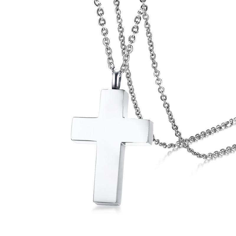 Silver Cross Cremation Urn Necklace