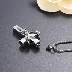 Silver Cross & Rhinestone Rosary Cremation Urn Necklace