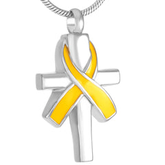 Silver Cross & Cancer Ribbon Cremation Urn Necklace