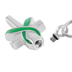 Silver Cross & Cancer Ribbon Cremation Urn Necklace
