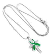 Silver Cross & Cancer Ribbon Cremation Urn Necklace
