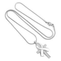 Silver Cross & Cancer Ribbon Cremation Urn Necklace