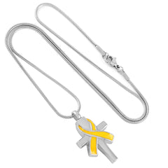 Silver Cross & Cancer Ribbon Cremation Urn Necklace