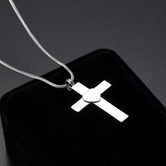 Silver Cross With Heart Cremation Urn Necklace