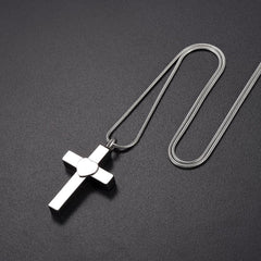 Silver Cross With Heart Cremation Urn Necklace