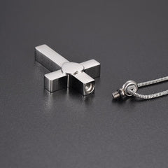 Silver Cross With Heart Cremation Urn Necklace