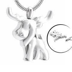 Silver Cute Moose Cremation Urn Necklace