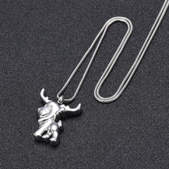 Silver Cute Moose Cremation Urn Necklace