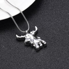 Silver Cute Moose Cremation Urn Necklace
