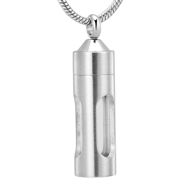 Silver Cylinder Cremation Urn Necklace