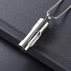 Silver Cylinder Cremation Urn Necklace