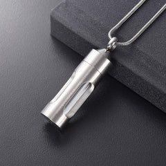 Silver Cylinder Cremation Urn Necklace