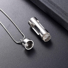 Silver Cylinder Cremation Urn Necklace