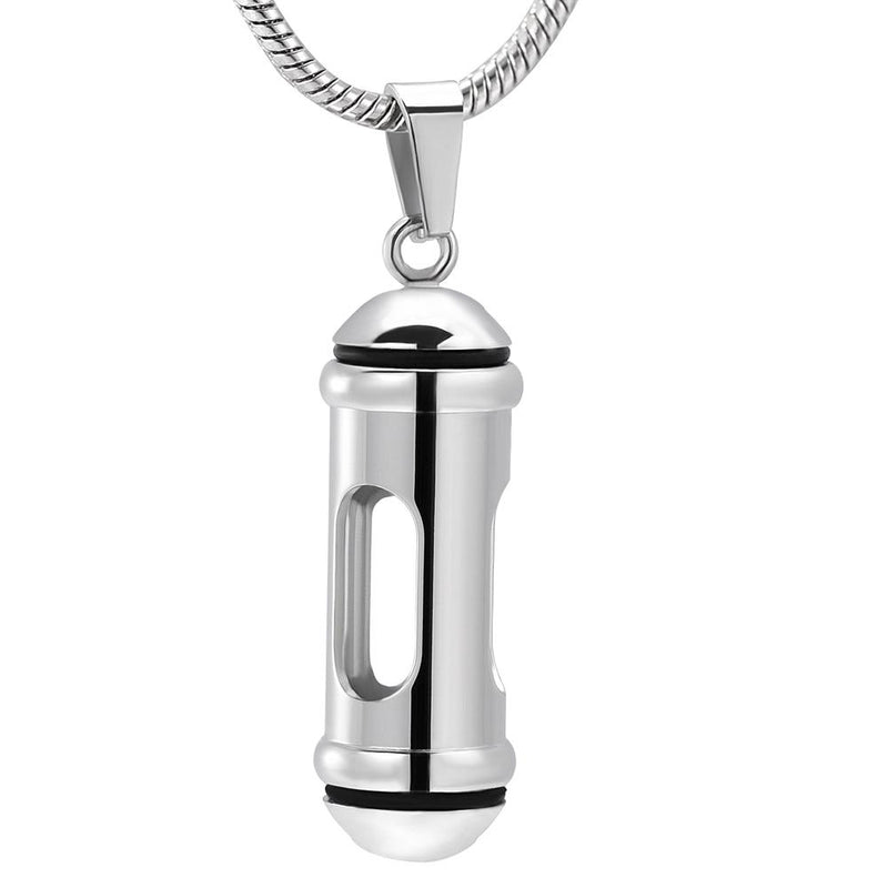 Silver Cylinder & Glass Cremation Urn Necklace Ashes