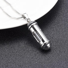Silver Cylinder & Glass Cremation Urn Necklace Ashes