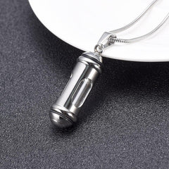 Silver Cylinder & Glass Cremation Urn Necklace Ashes