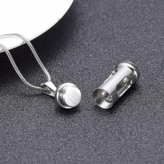Silver Cylinder & Glass Cremation Urn Necklace Ashes