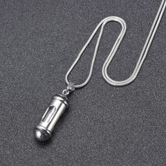 Silver Cylinder & Glass Cremation Urn Necklace Ashes