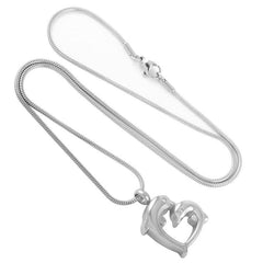 Silver Dolphin Heart Shaped Cremation Urn Necklace with Rhinestones