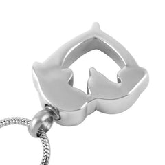 Silver Dolphin Heart Shaped Cremation Urn Necklace with Rhinestones