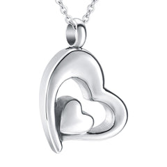 Silver Double Heart Cremation Urn Necklace