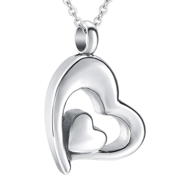 Silver Double Heart Cremation Urn Necklace