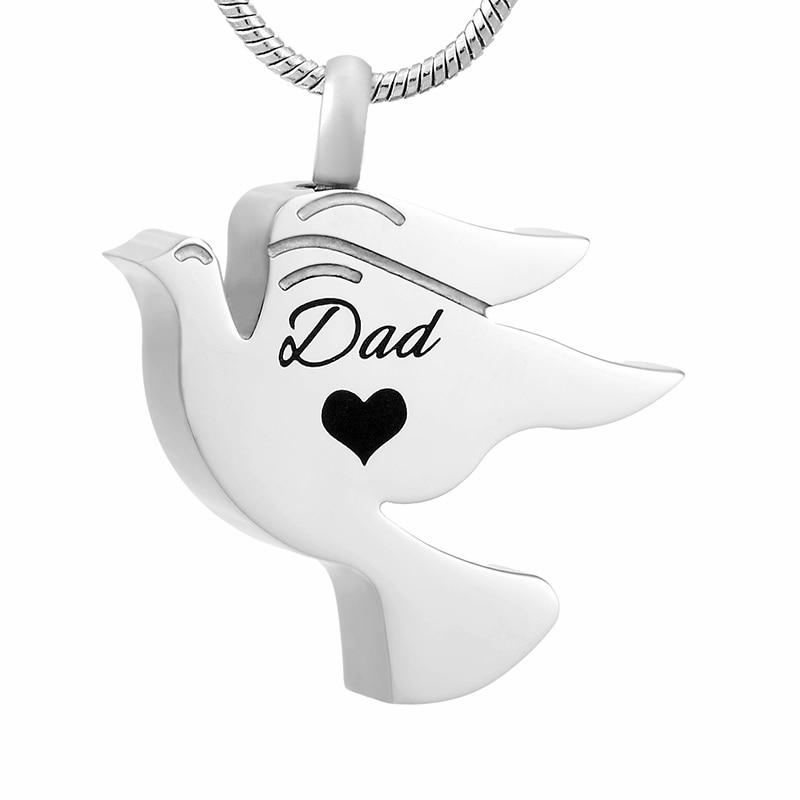 Silver Dove Cremation Urn Necklace Etched 