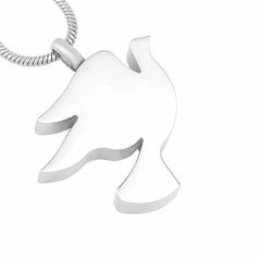 Silver Dove Cremation Urn Necklace Etched "Dad"