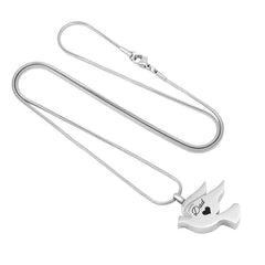 Silver Dove Cremation Urn Necklace Etched "Dad"