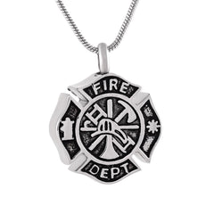 Silver Fire Department Firefighter Symbol Cremation Urn Necklace