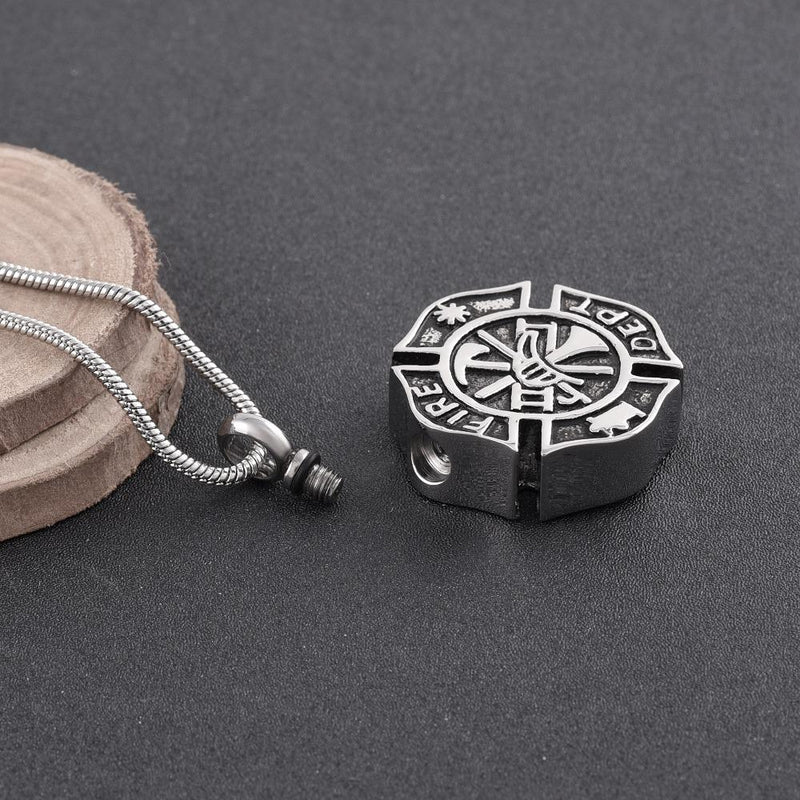 Silver Fire Department Firefighter Symbol Cremation Urn Necklace